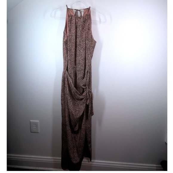 August Hale Leopard Print Halter Neck Maxi Dress Silk Tie Back Size 10 - Picture 2 of 8
